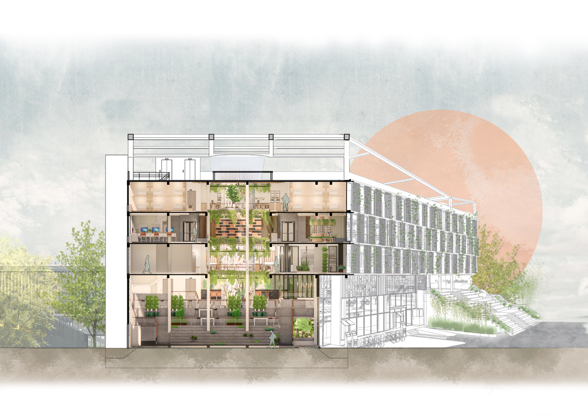 Agri-Shelter, an agriculture learning centre with homeless shelter - Section.jpg